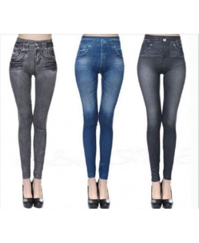 2022 New Vintage Elastic Imitation Denim Leggings High Waist Slim Fit Hip Leggings Women's Jeans Pants Female Clothing Trouse...