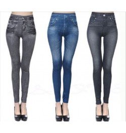 2022 New Vintage Elastic Imitation Denim Leggings High Waist Slim Fit Hip Leggings Women's Jeans Pants Female Clothing Trouse...