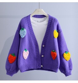 Korean Fashion Pink Strawberry Sweaters for Women Winter Long Sleeve Knitted Woman Cardigan Single Breasted Short Coat $52.87...