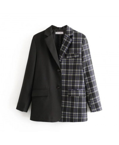 Office Lady Black Patchwork Plaid Blazer 2023 Women Single Breasted Casual Commute Blazer Suit with Pocket Fashion Work $93.5...