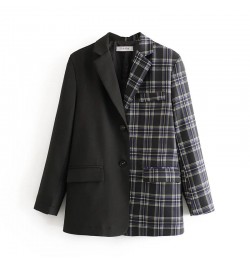 Office Lady Black Patchwork Plaid Blazer 2023 Women Single Breasted Casual Commute Blazer Suit with Pocket Fashion Work $93.5...