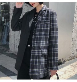 Office Lady Black Patchwork Plaid Blazer 2023 Women Single Breasted Casual Commute Blazer Suit with Pocket Fashion Work $93.5...