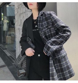 Office Lady Black Patchwork Plaid Blazer 2023 Women Single Breasted Casual Commute Blazer Suit with Pocket Fashion Work $93.5...