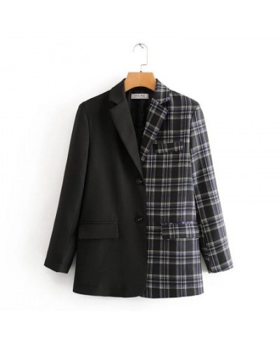 Office Lady Black Patchwork Plaid Blazer 2023 Women Single Breasted Casual Commute Blazer Suit with Pocket Fashion Work $93.5...