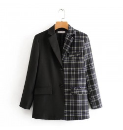 Office Lady Black Patchwork Plaid Blazer 2023 Women Single Breasted Casual Commute Blazer Suit with Pocket Fashion Work $93.5...