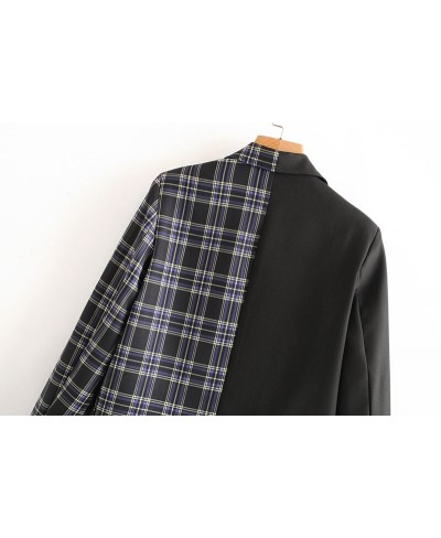 Office Lady Black Patchwork Plaid Blazer 2023 Women Single Breasted Casual Commute Blazer Suit with Pocket Fashion Work $93.5...