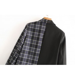 Office Lady Black Patchwork Plaid Blazer 2023 Women Single Breasted Casual Commute Blazer Suit with Pocket Fashion Work $93.5...