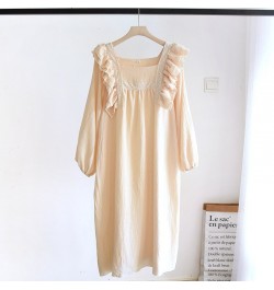 Women Cotton Crepe Nightdress Lotus Leaf Sleeves Square Neck Solid Color Sweet Lovely Princess Solid Color Female Long Dress ...