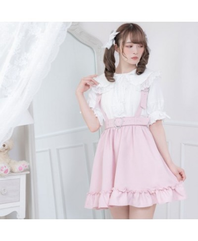 Japanese Lolita Woman Dearmylove Short Suspender Skirt Student 2023 Spring Sweet Solid Color Elastic Waist Ruffles Skirts Wom...