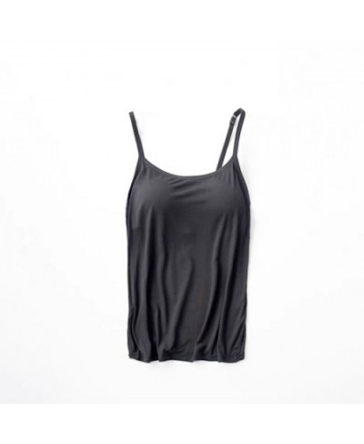 Summer Sleeveless Padded Shirt Strap Basic Tank Top Women Camisoles Tops with Built In Bra $21.30 - Tops & Tees