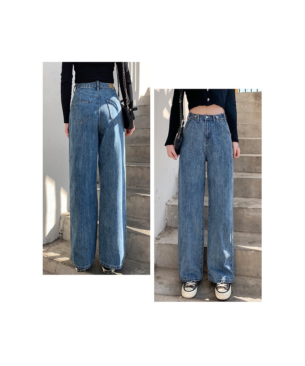 Women's Jeans Street High Waist Pants Light Color Cotton Korean Fashion Loose Jeans Metal Buckle Wide Leg Y2k Female Jeans $4...