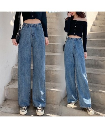 Women's Jeans Street High Waist Pants Light Color Cotton Korean Fashion Loose Jeans Metal Buckle Wide Leg Y2k Female Jeans $4...