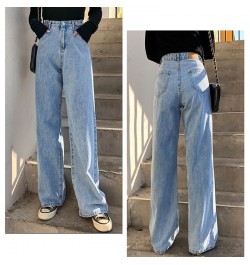 Women's Jeans Street High Waist Pants Light Color Cotton Korean Fashion Loose Jeans Metal Buckle Wide Leg Y2k Female Jeans $4...