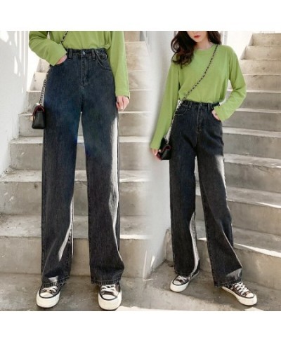 Women's Jeans Street High Waist Pants Light Color Cotton Korean Fashion Loose Jeans Metal Buckle Wide Leg Y2k Female Jeans $4...