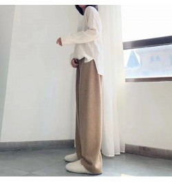 Solid Color Knitted Wide Leg Pant Women Korean High Waist Drawstring Straight Trousers Women Elegant All-match Long Pants Wom...