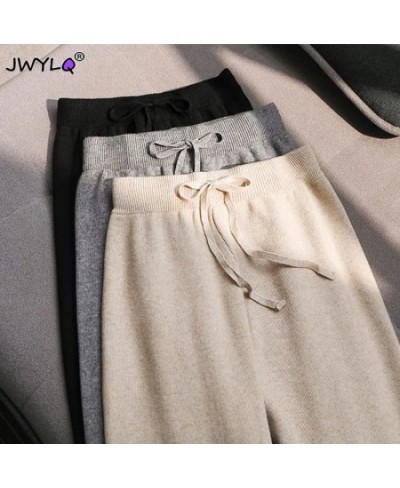 Solid Color Knitted Wide Leg Pant Women Korean High Waist Drawstring Straight Trousers Women Elegant All-match Long Pants Wom...