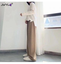 Solid Color Knitted Wide Leg Pant Women Korean High Waist Drawstring Straight Trousers Women Elegant All-match Long Pants Wom...