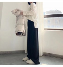 Solid Color Knitted Wide Leg Pant Women Korean High Waist Drawstring Straight Trousers Women Elegant All-match Long Pants Wom...