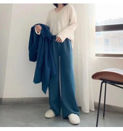 Solid Color Knitted Wide Leg Pant Women Korean High Waist Drawstring Straight Trousers Women Elegant All-match Long Pants Wom...