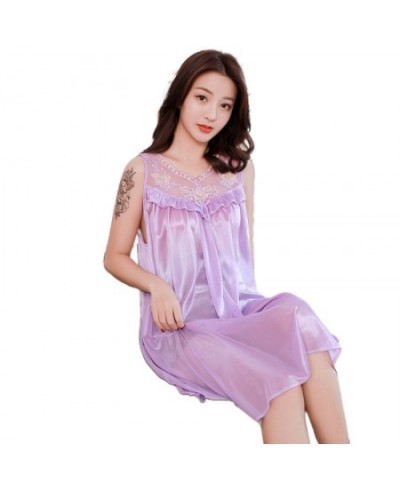 Womens Summer Lace Ice Silk Nightdress Short Sleeve Loose Plus Size Nightgown Sleepwear $23.89 - Sleepwears