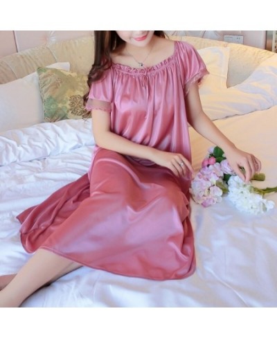 Womens Summer Lace Ice Silk Nightdress Short Sleeve Loose Plus Size Nightgown Sleepwear $23.89 - Sleepwears