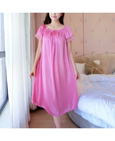 Womens Summer Lace Ice Silk Nightdress Short Sleeve Loose Plus Size Nightgown Sleepwear $23.89 - Sleepwears