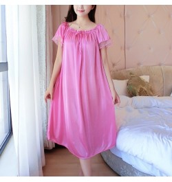 Womens Summer Lace Ice Silk Nightdress Short Sleeve Loose Plus Size Nightgown Sleepwear $23.89 - Sleepwears