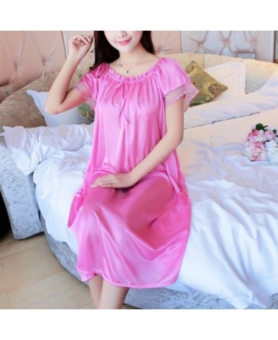 Womens Summer Lace Ice Silk Nightdress Short Sleeve Loose Plus Size Nightgown Sleepwear $23.89 - Sleepwears