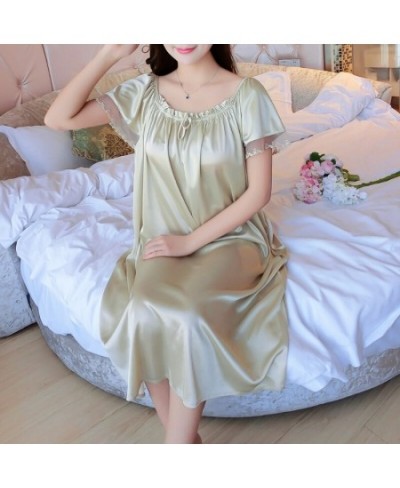 Womens Summer Lace Ice Silk Nightdress Short Sleeve Loose Plus Size Nightgown Sleepwear $23.89 - Sleepwears