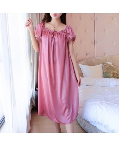 Womens Summer Lace Ice Silk Nightdress Short Sleeve Loose Plus Size Nightgown Sleepwear $23.89 - Sleepwears