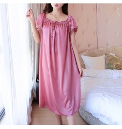 Womens Summer Lace Ice Silk Nightdress Short Sleeve Loose Plus Size Nightgown Sleepwear $23.89 - Sleepwears