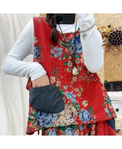 Chinese Women Vest Print Floral 2023 Winter Autumn Sleeveless Coat Retro O neck Pullovers Warm Vest Female YoYiKamomo $44.78 ...