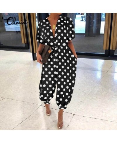 Celmia Women Jumpsutis Fashion Polka Dot Rompers Casual Loose Short Sleeve Cargo Pants Plus Size Summer 2023 Overalls Femme $...