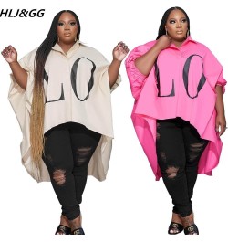 Plus Size Love Letter Print Tshirt L-4XL Women Batwing Sleeve Oversized Loose Tops Lady V Neck Irregular Streetwear 2022 $48....