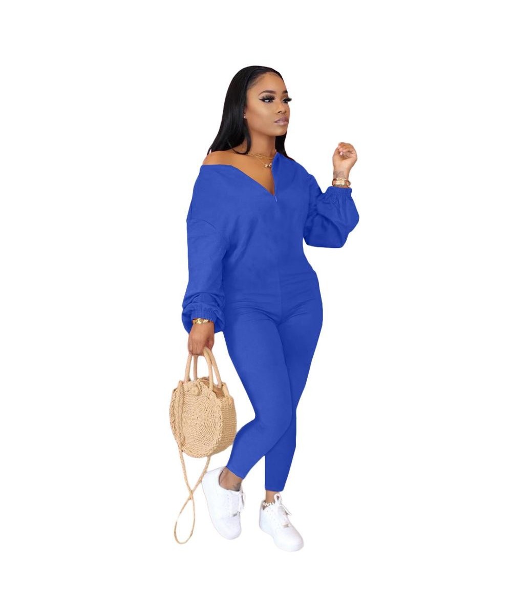 Casual Autumn Jumpsuit Front Zipper Long Sleeve bodysuit Solid Color Long playsuit overalls for women $40.73 - Jumpsuits