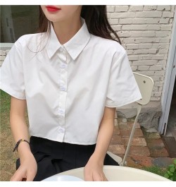 Shirts Women Turn Down Collar Preppy Style Summer Sweet Solid Casual Ins Student Female Simple All-match Streetwear Crops Top...