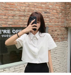 Shirts Women Turn Down Collar Preppy Style Summer Sweet Solid Casual Ins Student Female Simple All-match Streetwear Crops Top...