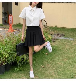 Shirts Women Turn Down Collar Preppy Style Summer Sweet Solid Casual Ins Student Female Simple All-match Streetwear Crops Top...