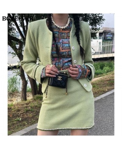 Elegant Chic Ladies 2 Pieces Blazer Set O-neck Single-breasted Short Jackets & Mini Package Hip Skirts Women Skirt Suit $98.1...