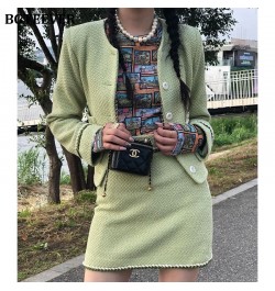 Elegant Chic Ladies 2 Pieces Blazer Set O-neck Single-breasted Short Jackets & Mini Package Hip Skirts Women Skirt Suit $98.1...