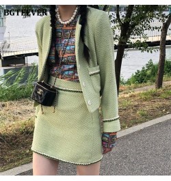 Elegant Chic Ladies 2 Pieces Blazer Set O-neck Single-breasted Short Jackets & Mini Package Hip Skirts Women Skirt Suit $98.1...