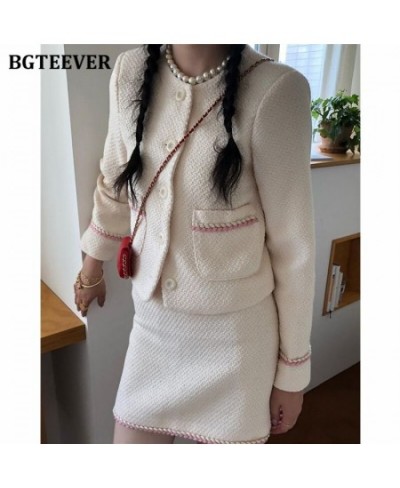 Elegant Chic Ladies 2 Pieces Blazer Set O-neck Single-breasted Short Jackets & Mini Package Hip Skirts Women Skirt Suit $98.1...