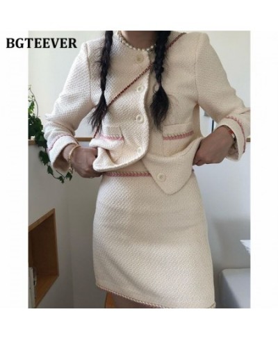 Elegant Chic Ladies 2 Pieces Blazer Set O-neck Single-breasted Short Jackets & Mini Package Hip Skirts Women Skirt Suit $98.1...