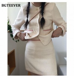 Elegant Chic Ladies 2 Pieces Blazer Set O-neck Single-breasted Short Jackets & Mini Package Hip Skirts Women Skirt Suit $98.1...