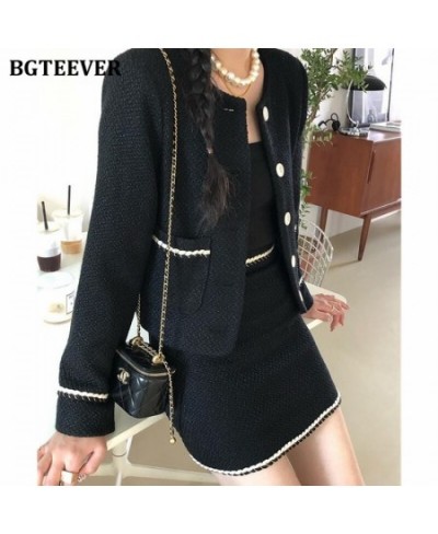 Elegant Chic Ladies 2 Pieces Blazer Set O-neck Single-breasted Short Jackets & Mini Package Hip Skirts Women Skirt Suit $98.1...