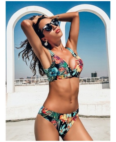 2023 New Bikini Leaves Printed High Waist Two Pieces Bikini Set Swimsuit Female Women Beachwear Swimwear Bather Bathing Suit ...