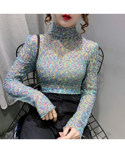 Women Sexy Transparent Print Blouses 2022 Fashion Long Sleeve Casual Ladies Tops Korean Clothing Elegant Summer Blouse $22.89...
