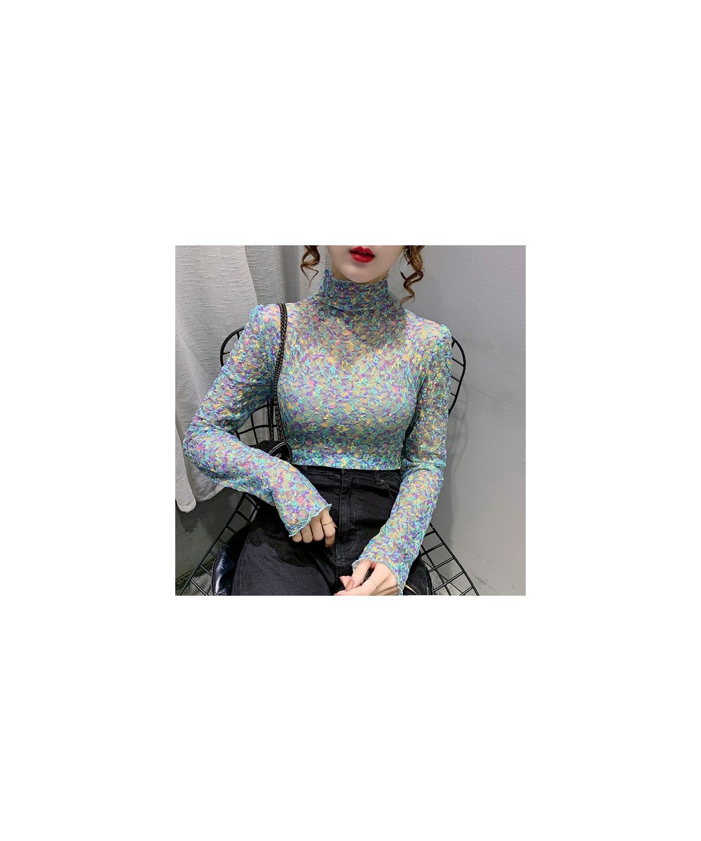 Women Sexy Transparent Print Blouses 2022 Fashion Long Sleeve Casual Ladies Tops Korean Clothing Elegant Summer Blouse $22.89...