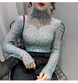 Women Sexy Transparent Print Blouses 2022 Fashion Long Sleeve Casual Ladies Tops Korean Clothing Elegant Summer Blouse $22.89...