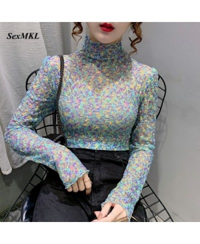 Women Sexy Transparent Print Blouses 2022 Fashion Long Sleeve Casual Ladies Tops Korean Clothing Elegant Summer Blouse $22.89...